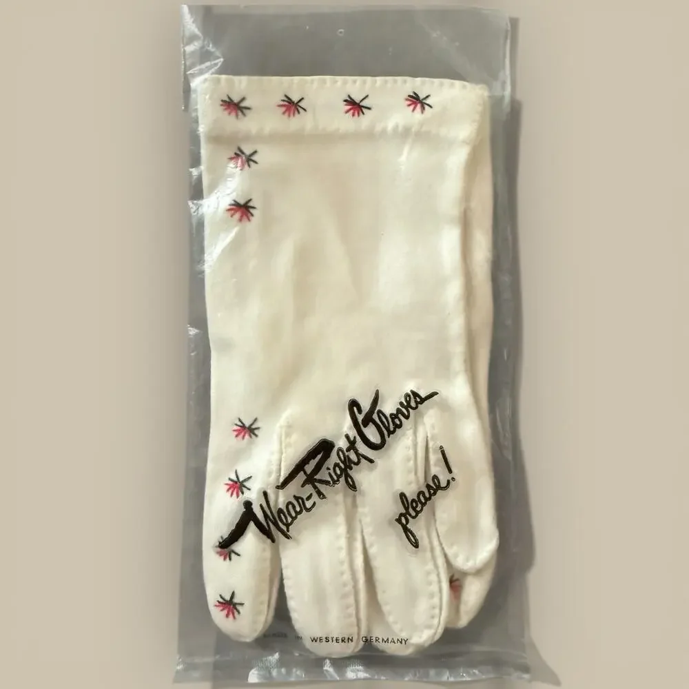 Vtg Ladies 60s MCM Embroidered Easter Prom Wedding Dress Gloves White Small